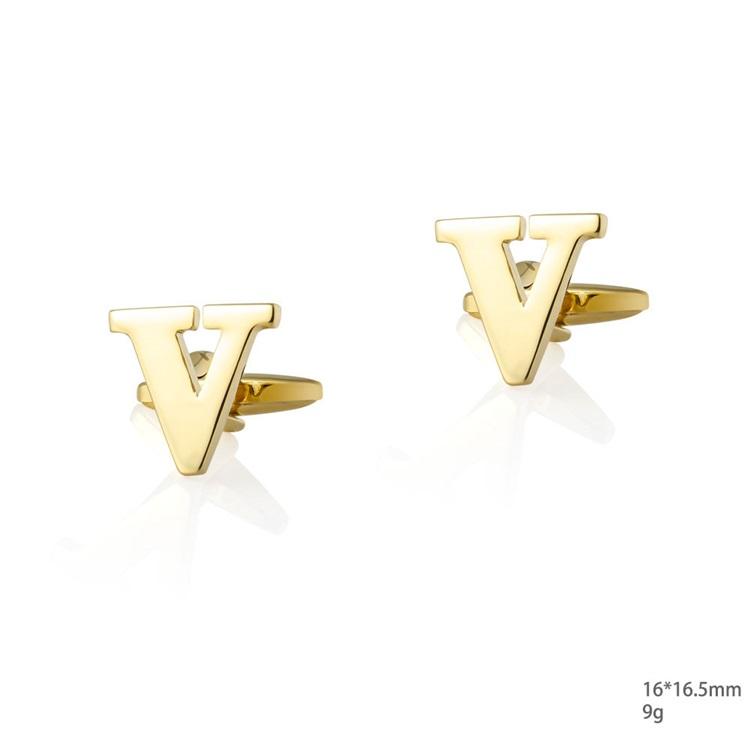 Personalized Letter V Gold Cufflinks-SHOPWITHSTYLE