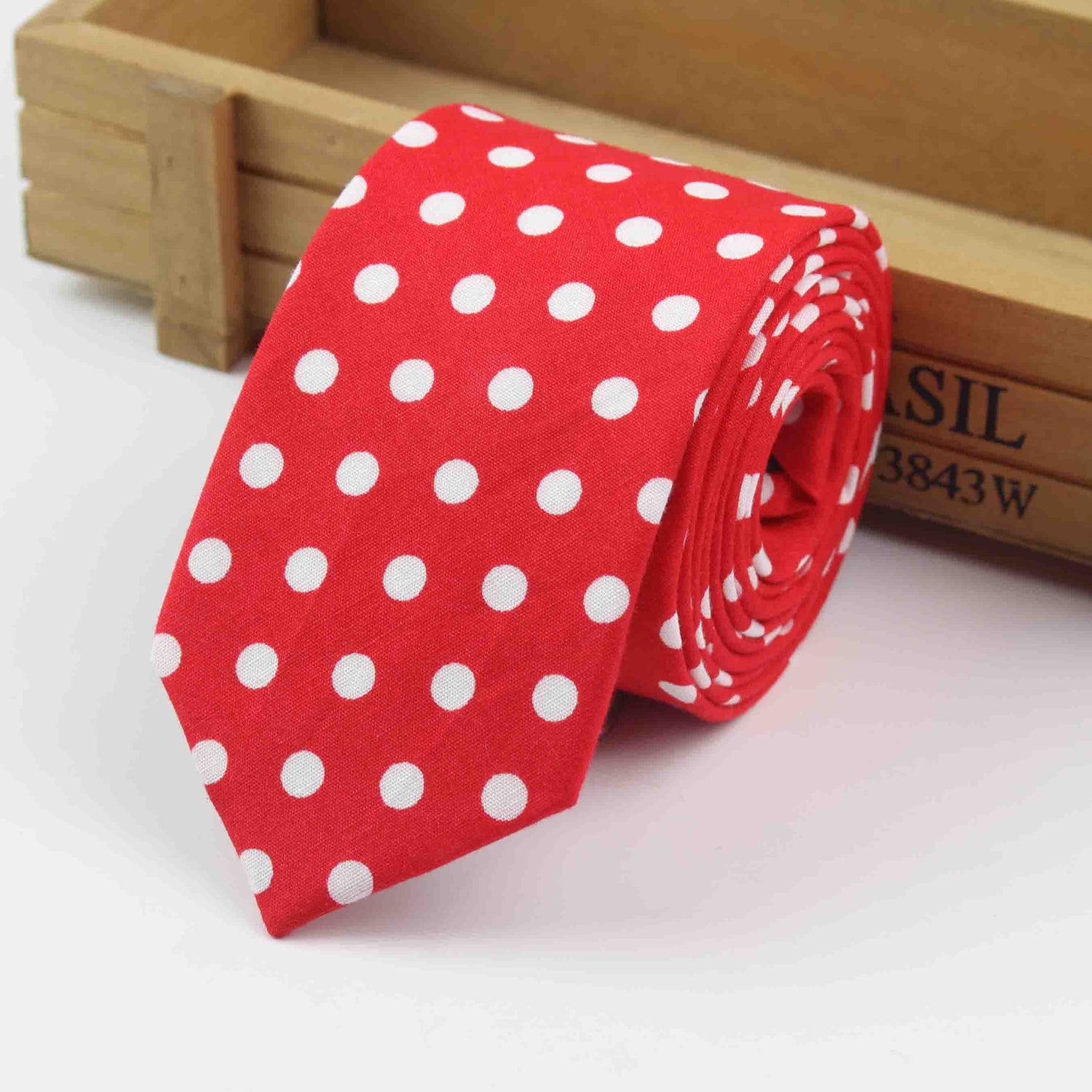 Tomato Red Mens Tie With White Polka Dots-SHOPWITHSTYLE