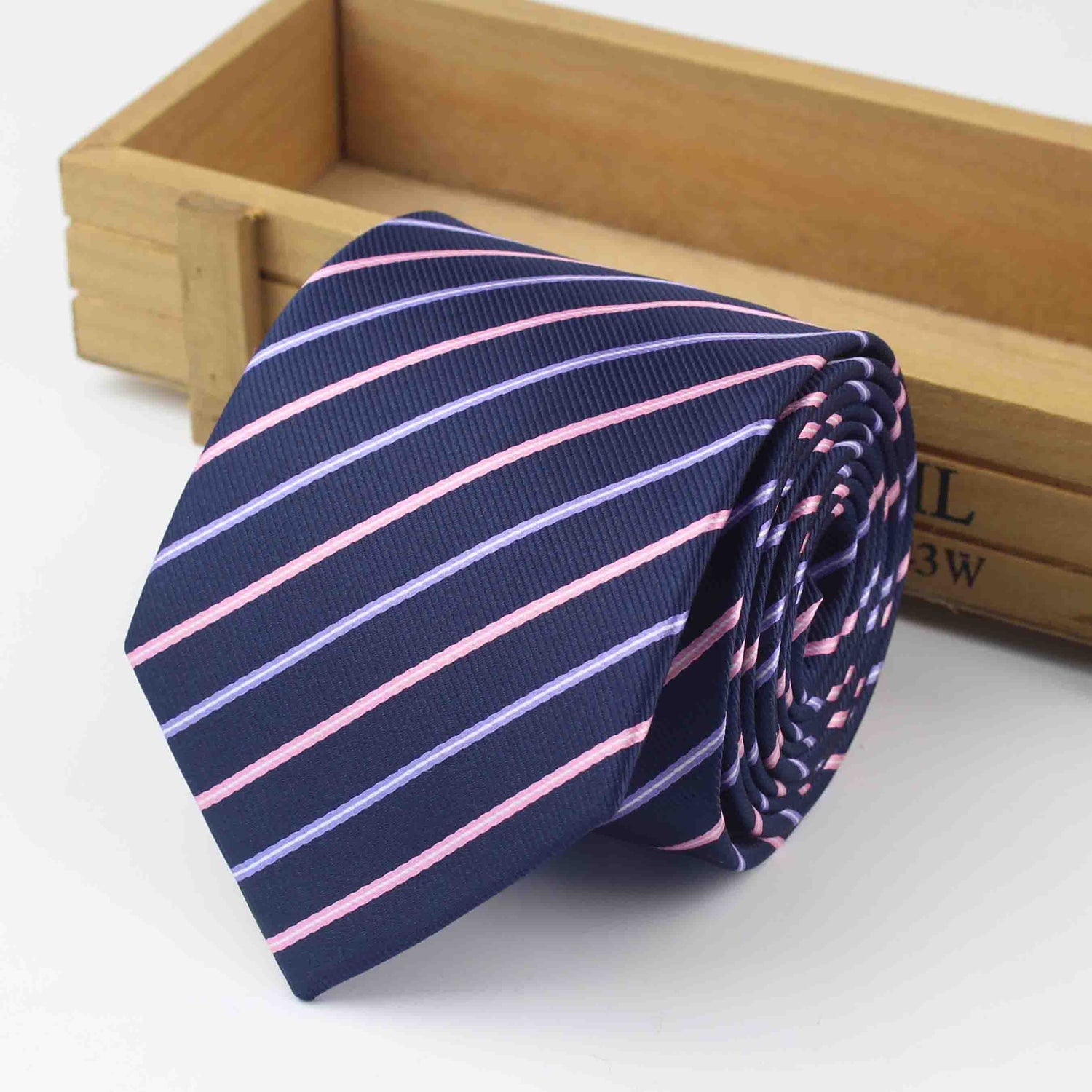 Thin Striped Tie In Navy And Sangria-SHOPWITHSTYLE