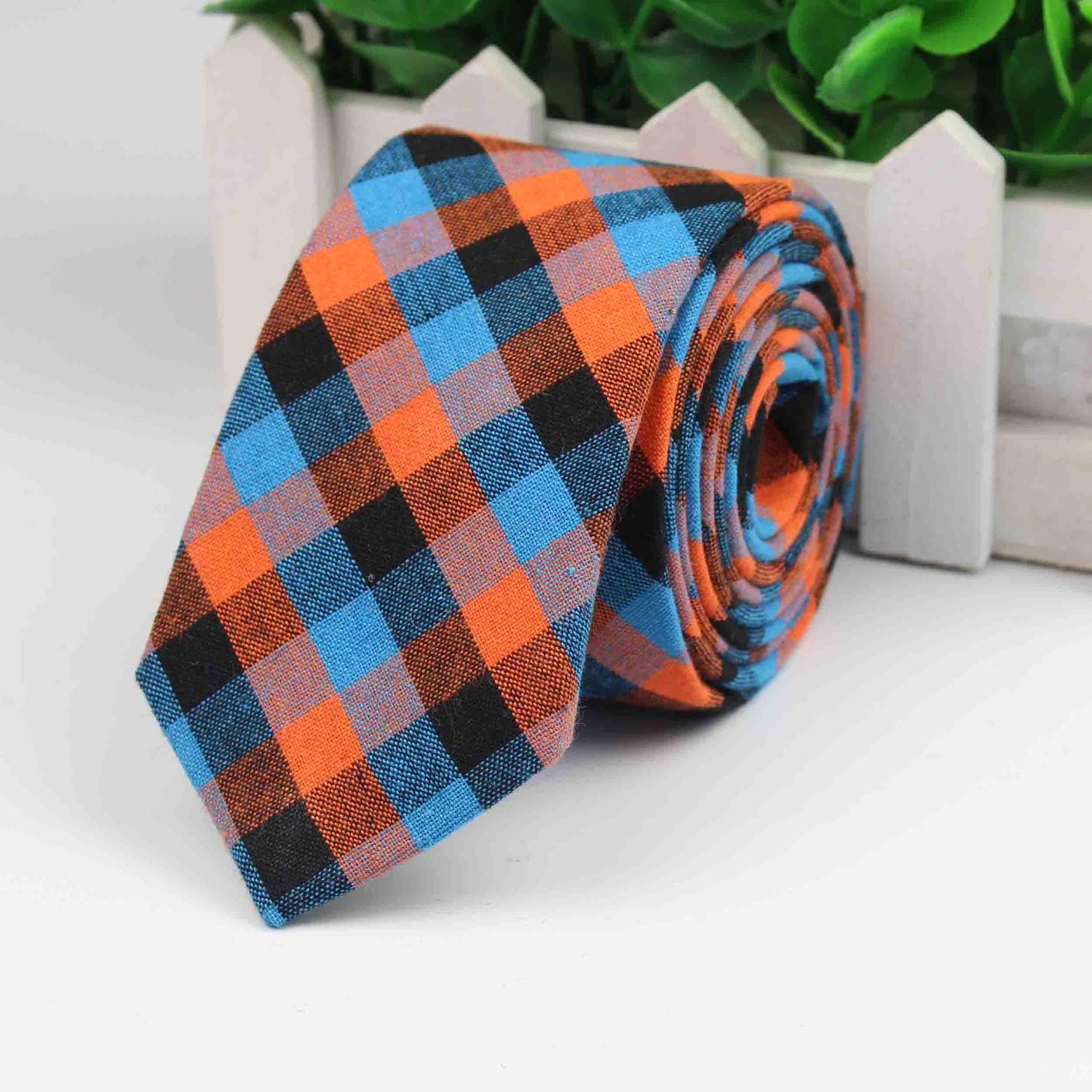 Multi Color Cotton Gingham Tie-SHOPWITHSTYLE