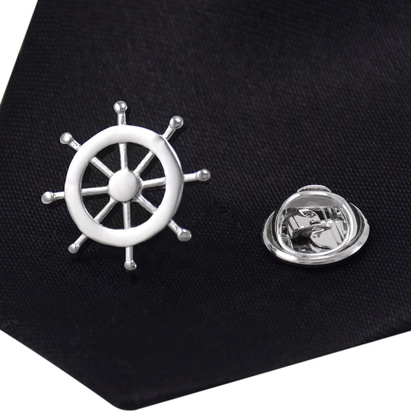Silver Captain Wheel Lapel Pin-SHOPWITHSTYLE