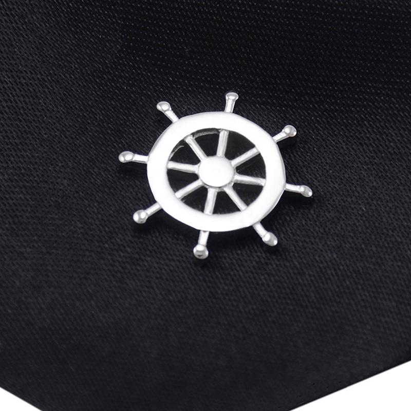 Silver Captain Wheel Lapel Pin-SHOPWITHSTYLE