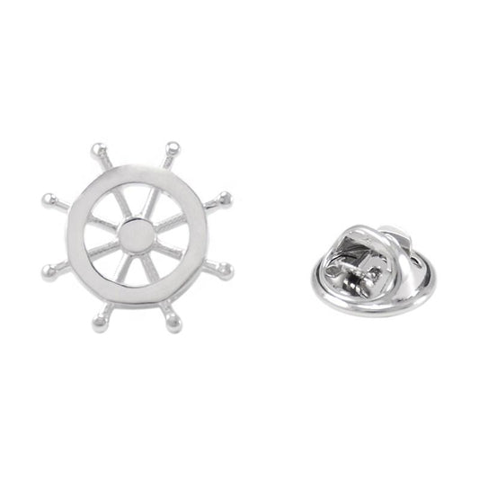 Silver Captain Wheel Lapel Pin-SHOPWITHSTYLE