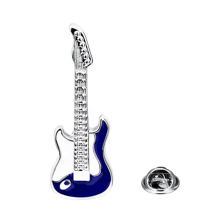 White and Blue  Enamel Guitar Lapel Pin-SHOPWITHSTYLE