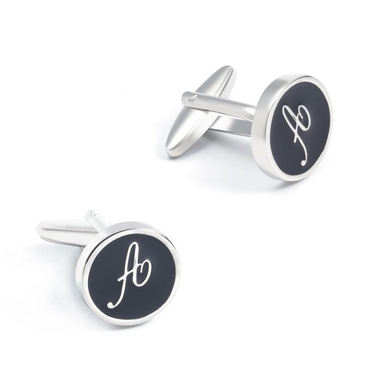 Black Enamel Letter A Monogram Cufflinks-SHOPWITHSTYLE