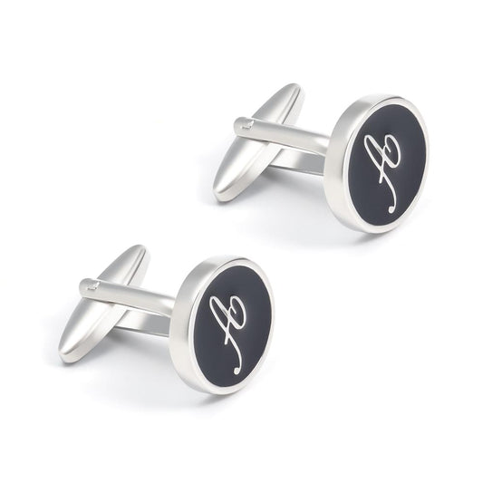 Black Enamel Letter A Monogram Cufflinks-SHOPWITHSTYLE