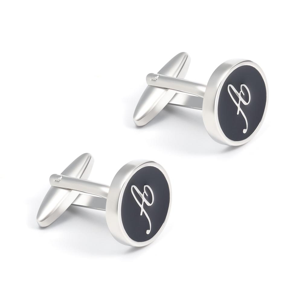 Black Enamel Letter A Monogram Cufflinks-SHOPWITHSTYLE