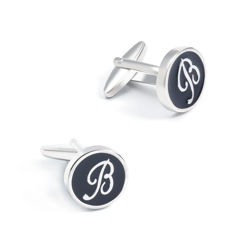 Black Enamel Letter B Monogram Cufflinks-SHOPWITHSTYLE