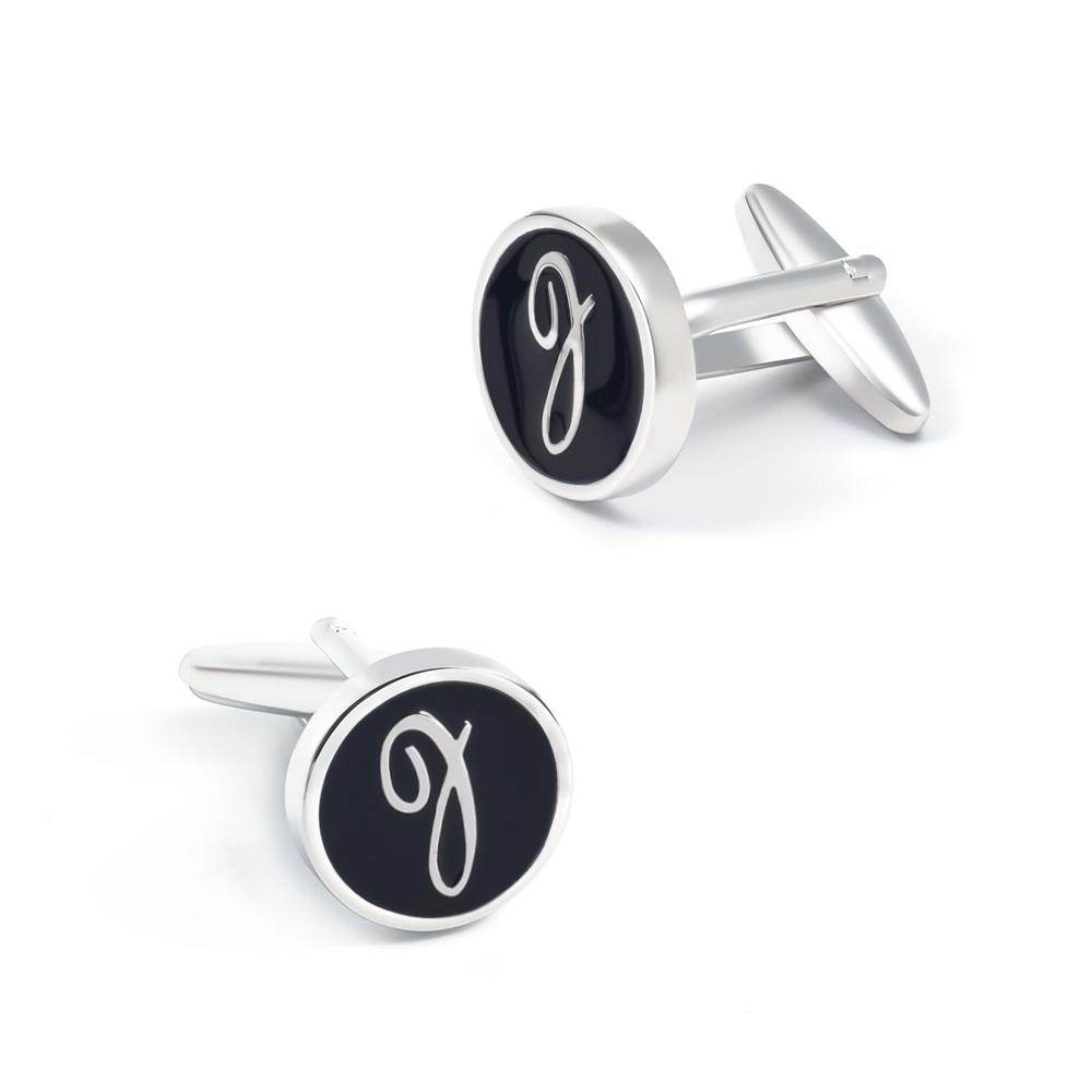 Black Enamel Letter B Monogram Cufflinks-SHOPWITHSTYLE