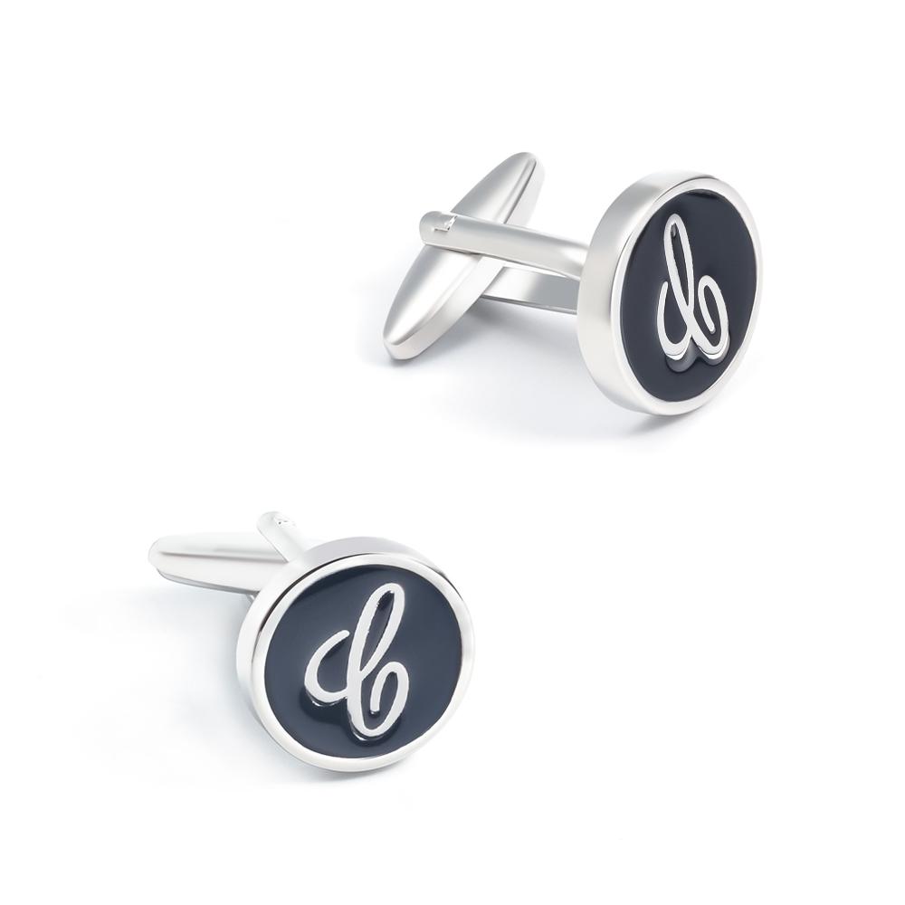 Black Enamel Letter B Monogram Cufflinks-SHOPWITHSTYLE