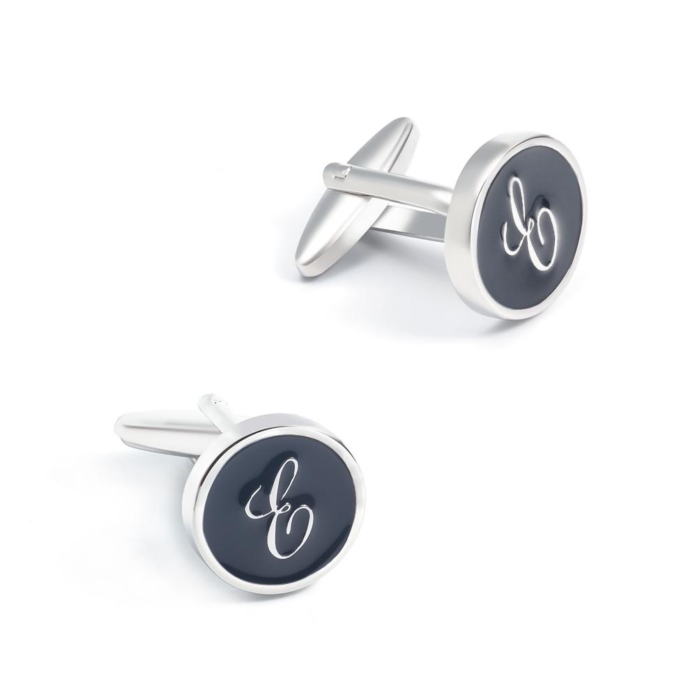 Black Enamel Letter E Monogram Cufflinks-SHOPWITHSTYLE