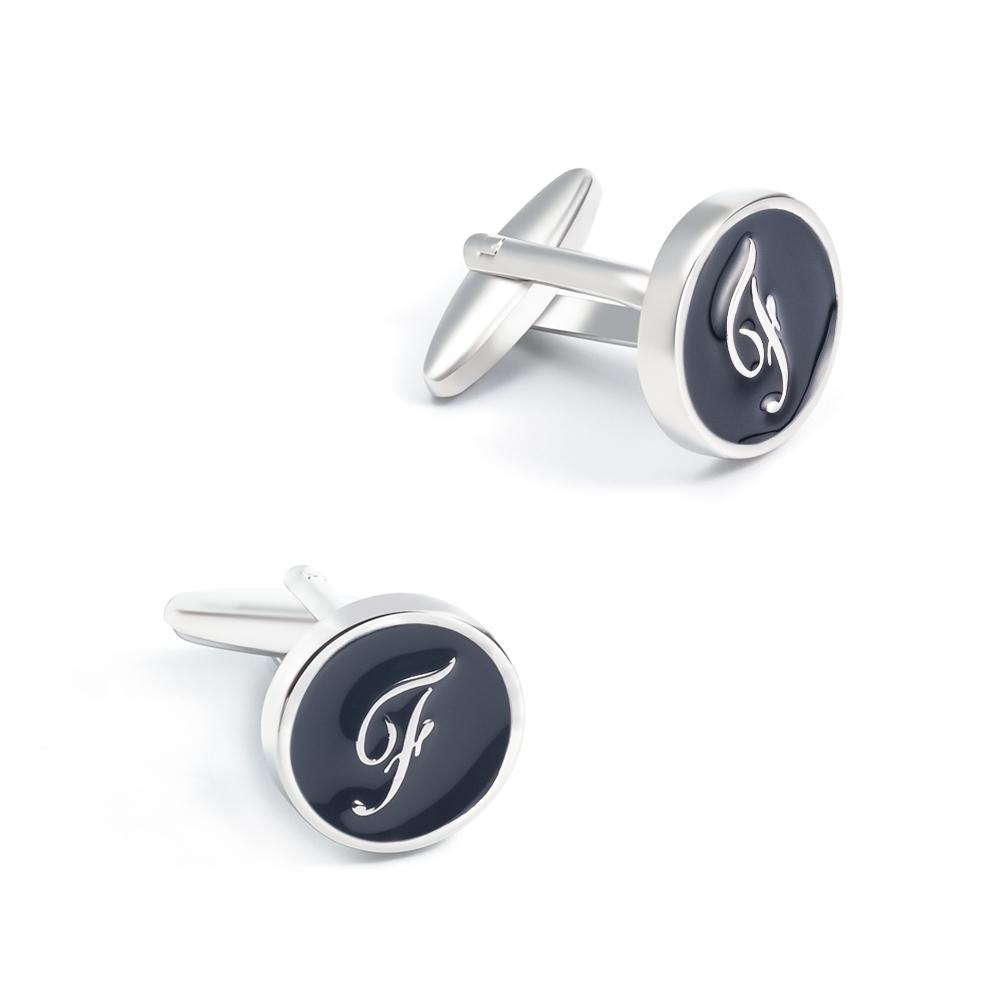 Black Enamel Letter F Monogram Cufflinks-SHOPWITHSTYLE