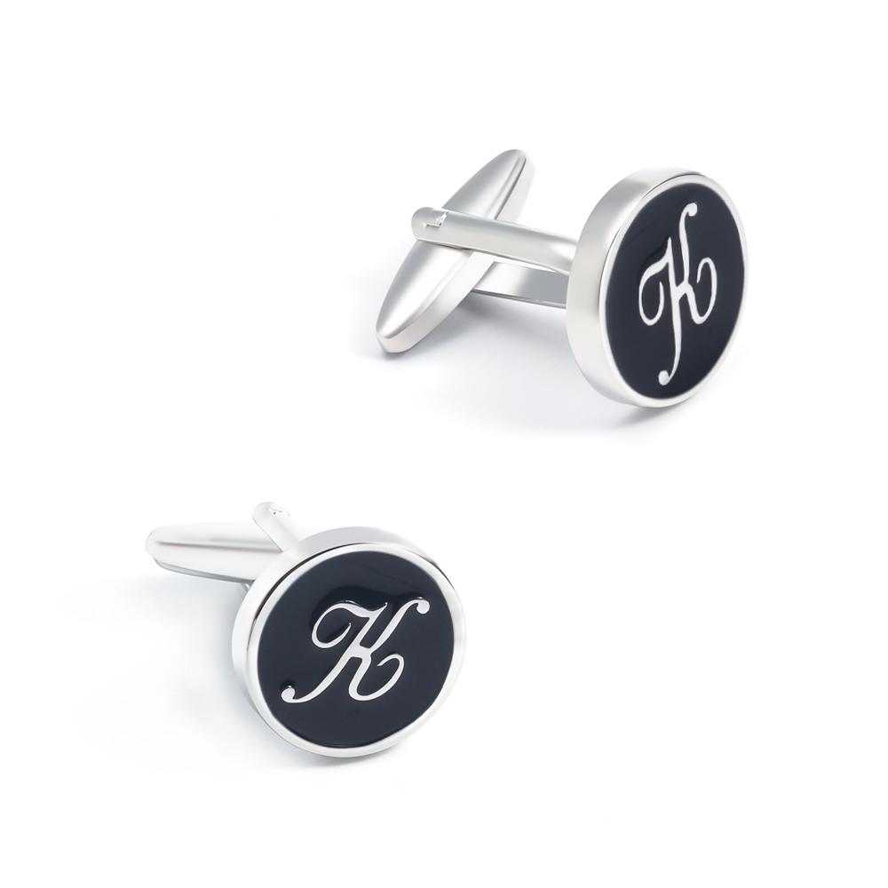 Black Enamel Letter K Monogram Cufflinks-SHOPWITHSTYLE