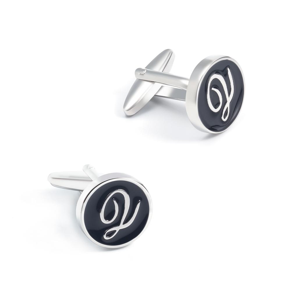 Black Enamel Letter Q Monogram Cufflinks-SHOPWITHSTYLE