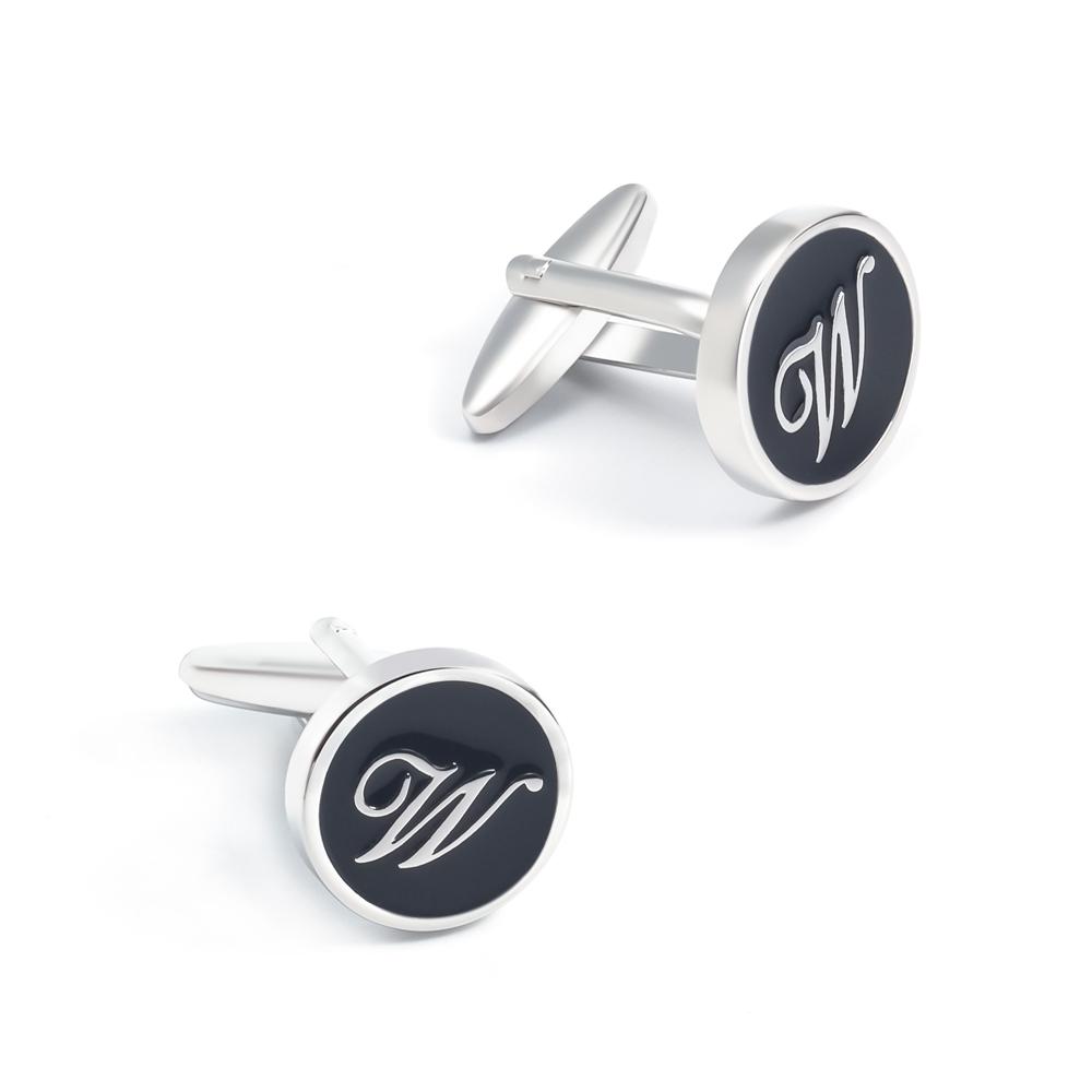 Black Enamel Letter W Monogram Cufflinks-SHOPWITHSTYLE