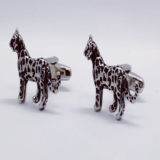 Silver tone Leopard Cufflinks