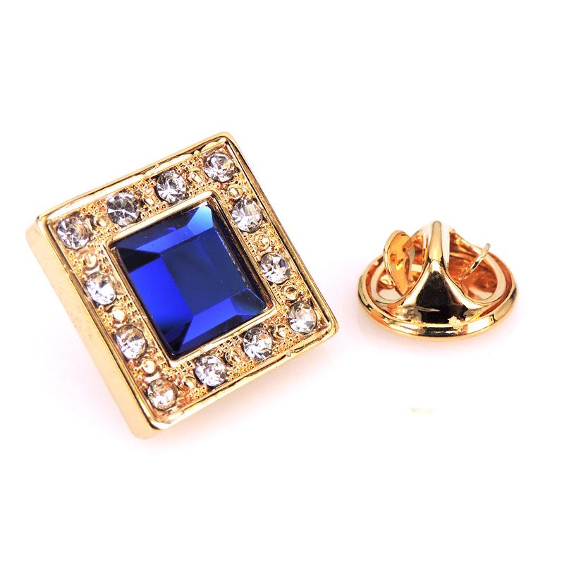 Gold Blue Crystal Lapel Pin- SHOPWITHSTYLE