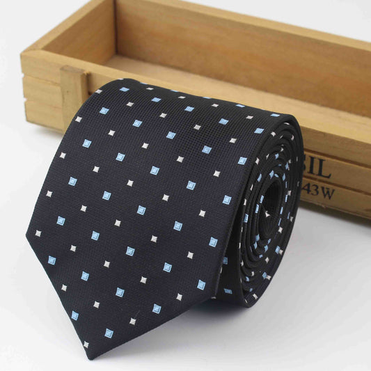 8cm Black Blue Dots Printed Tie-SHOPWITHSTYLE