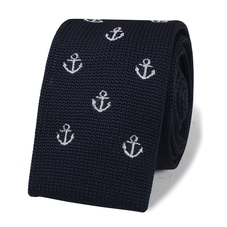 Navy Blue Anchor Knitted Tie-SHOPWITHSTYLE