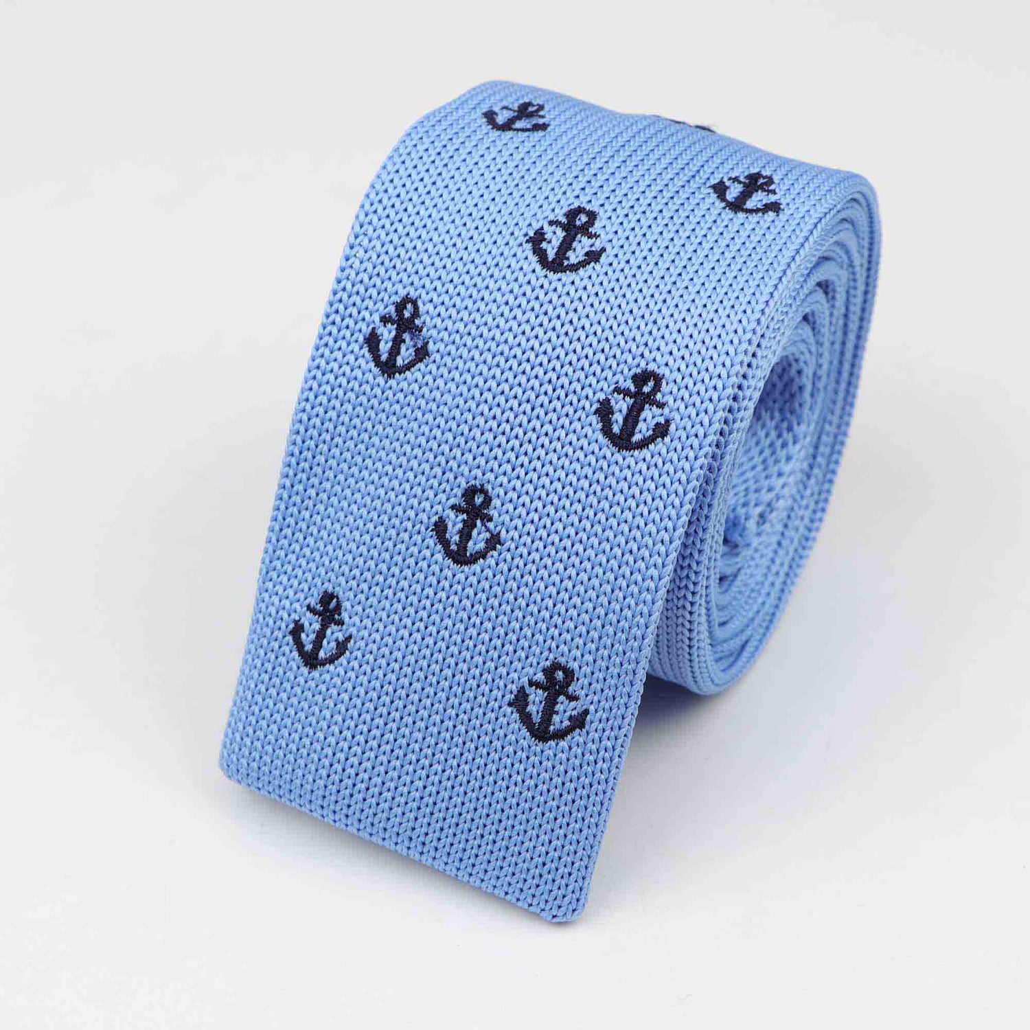 Sky Blue Anchor Knitted Tie-SHOPWITHSTYLE