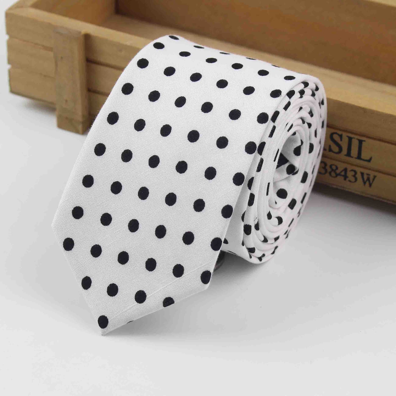 White and Black Polka Dotted Necktie-SHOPWITHSTYLE