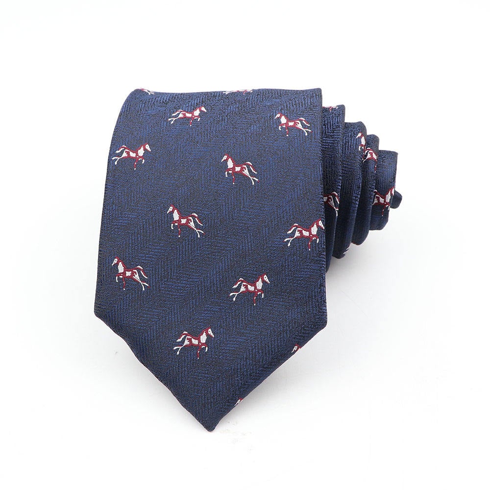 8cm Navy Blue Horse Printed Tie-SHOPWITHSTYLE