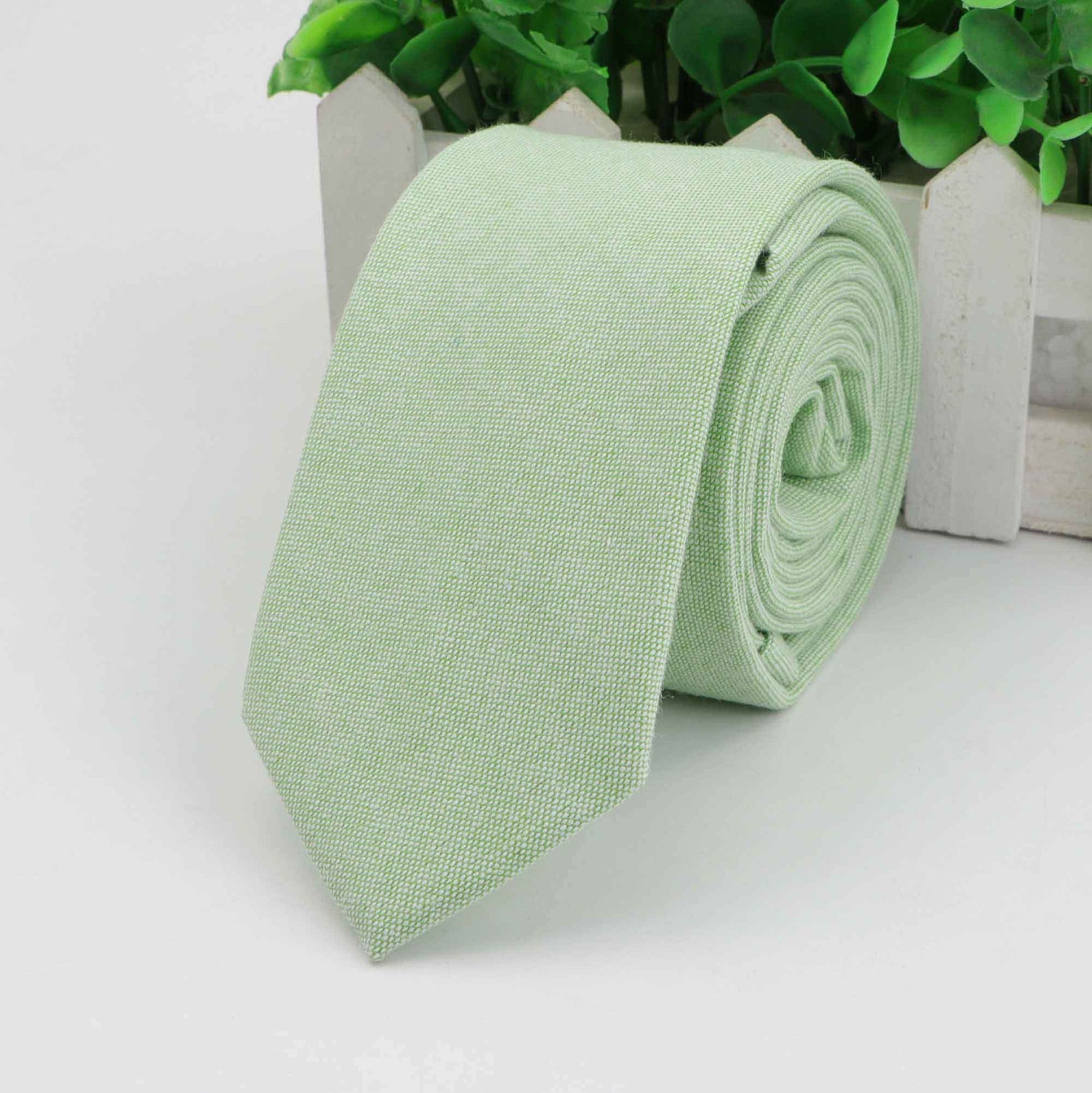 6cm Solid Light Green Cotton Tie-SHOPWITHSTYLE