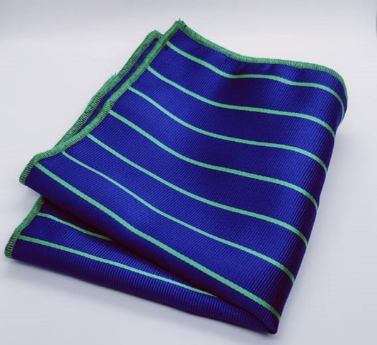 Kelly Green and Royal Blue Striped Pocket Square
