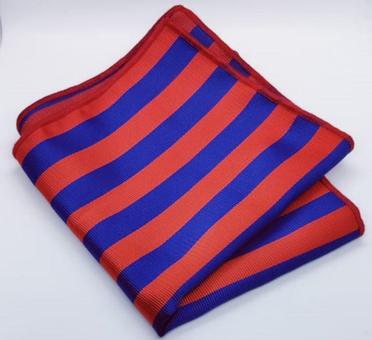 Red and Navy Blue Formal Striped Pocket Square