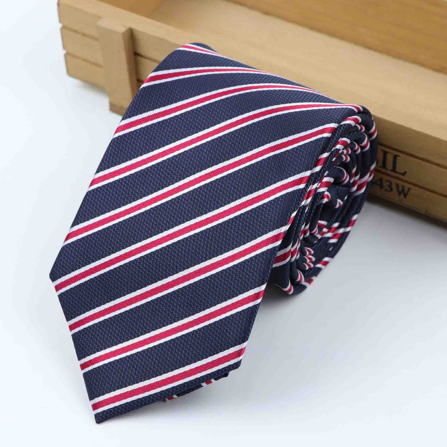 Denim Blue Melvin Stripe Extra Long Necktie