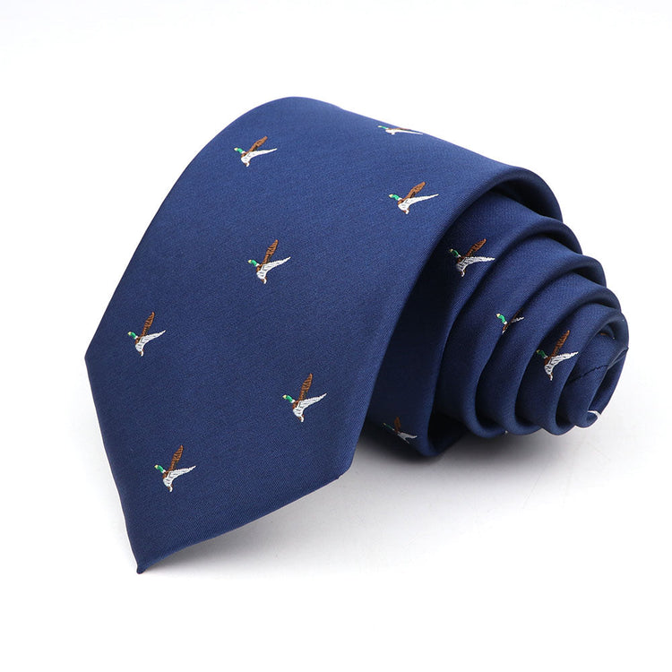 Navy Blue Flying Goose Printed Tie