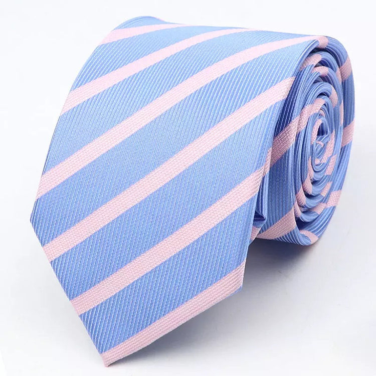 7cm Pink Light Blue Stripe Tie