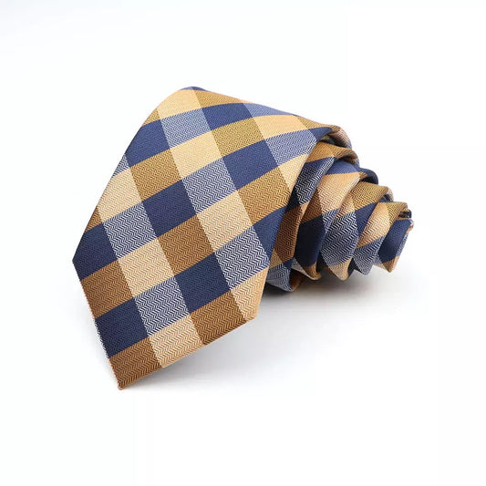 8cm Gold Captain Check Herringbone Tie