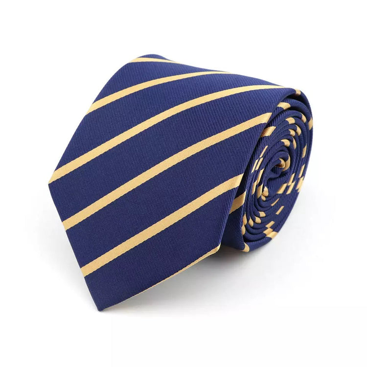 8cm Dark Blue With Gold Thin Stripes Mens Necktie