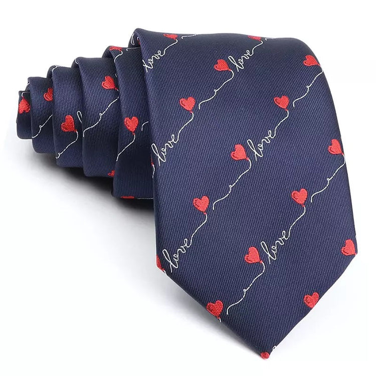 7.5cm Navy Blue Love Text Stripe Tie