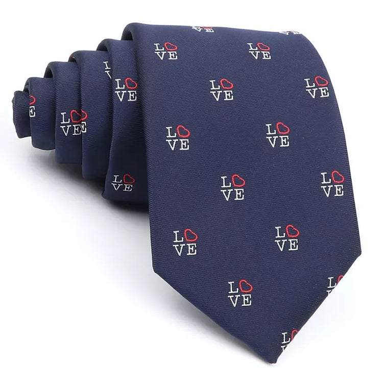 7.5cm Navy Blue Love Text Tie