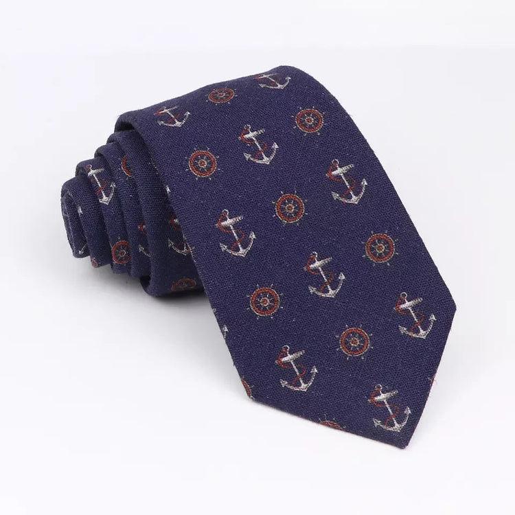 7cm Navy Blue Wheel Anchor Tie
