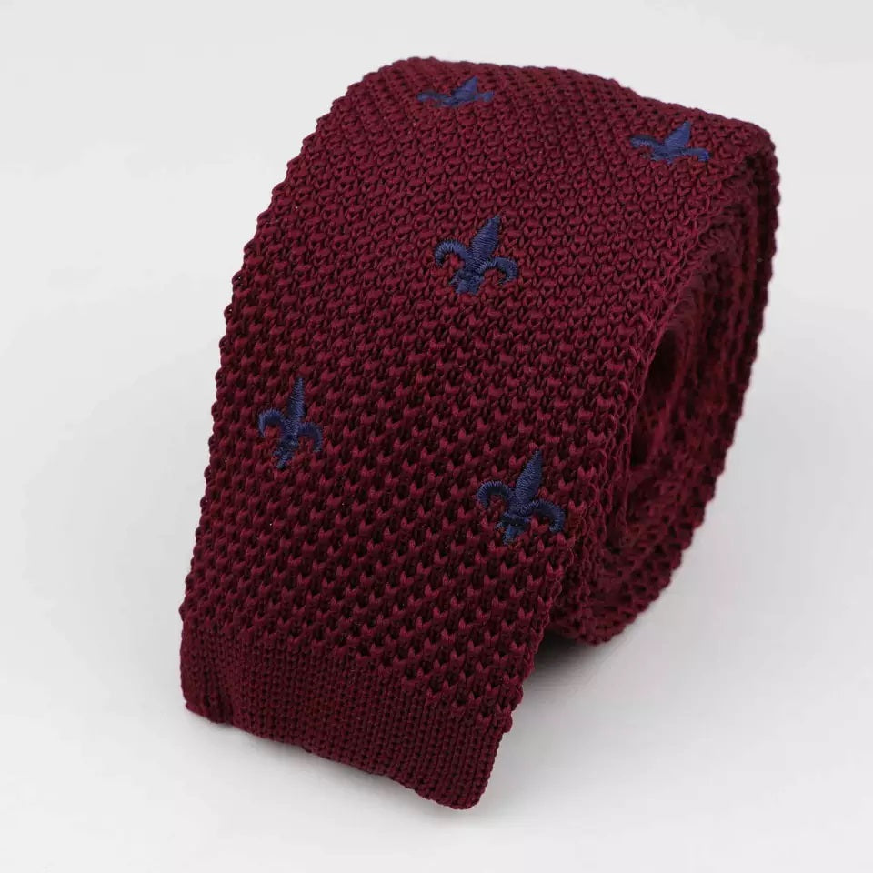 Fleur-de-lis Maroon Knitted Tie -SHOPWITHSTYLE