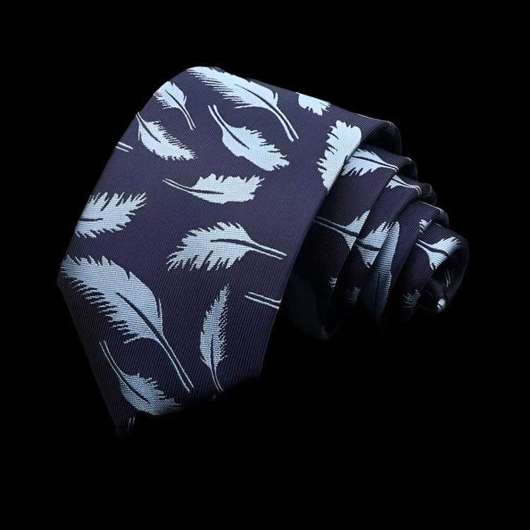Feather Printed Navy Blue Tie-SHOPWITHSTYLE