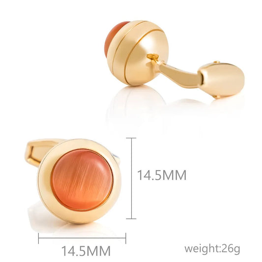 Coral Stone Crystal Gold Cufflinks