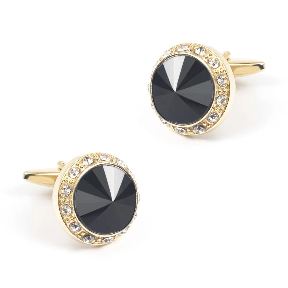 Black Stone Diamod Studded Gold Cufflinks