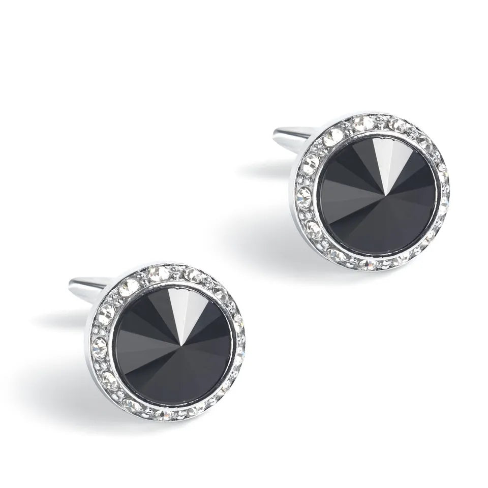 Black Stone Diamod Studded Silver Cufflinks