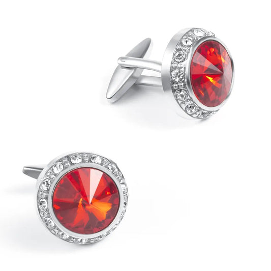 Red Stone Diamod Studded Silver Cufflinks