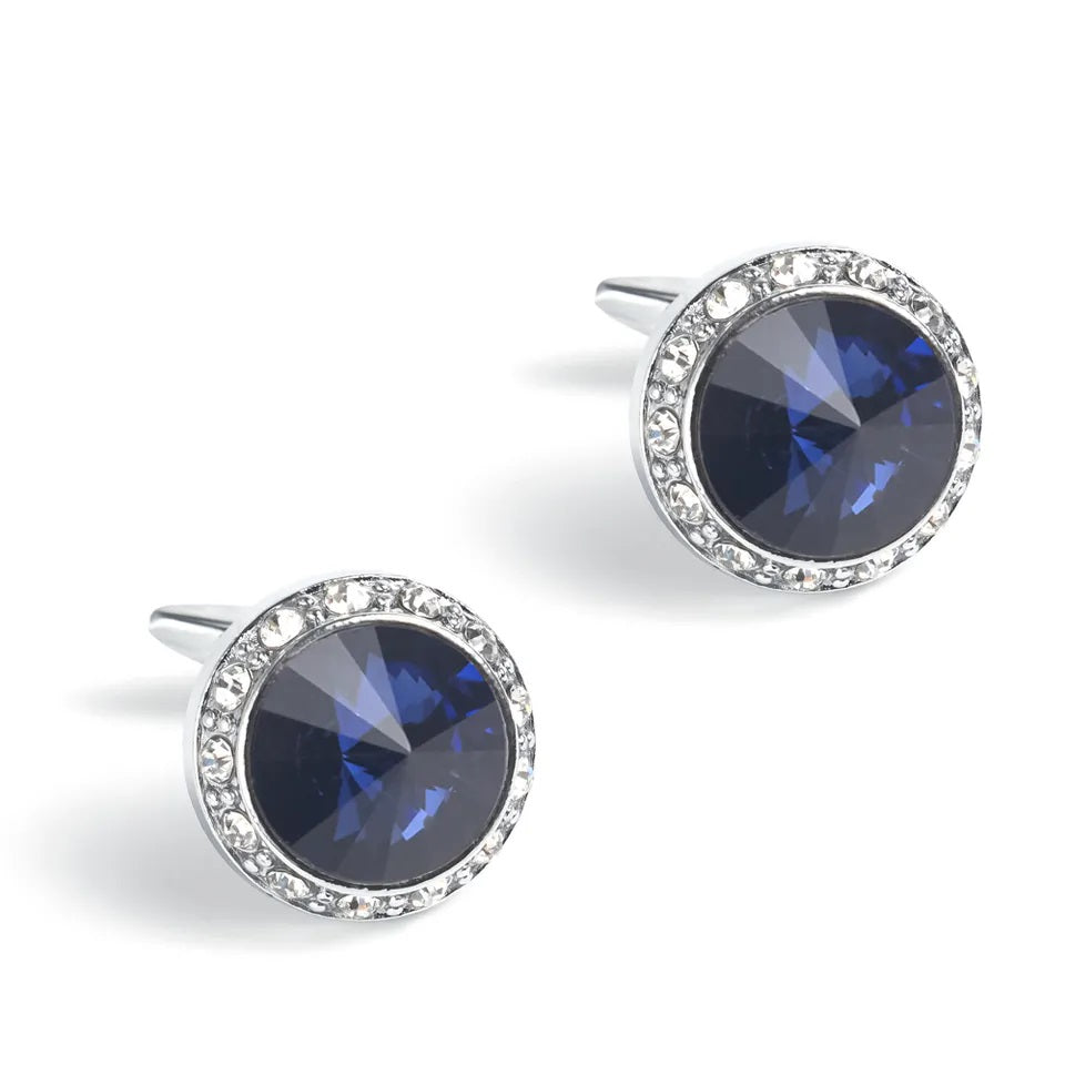 Blue Stone Diamod Studded Silver Cufflinks