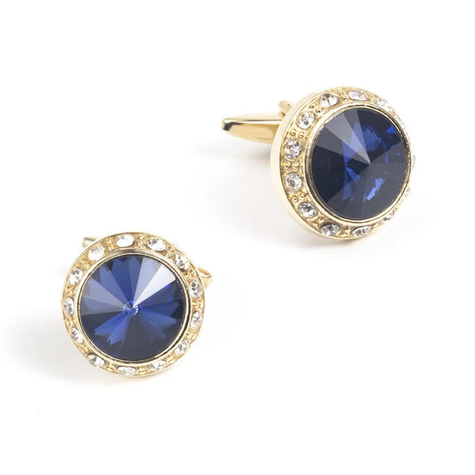 Blue Stone Diamod Studded Gold Cufflinks