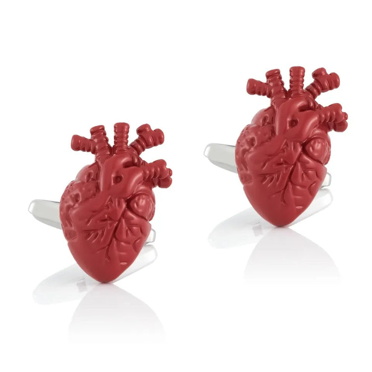 Red Enamel Rhodium Plated Heart Shaped Cufflinks