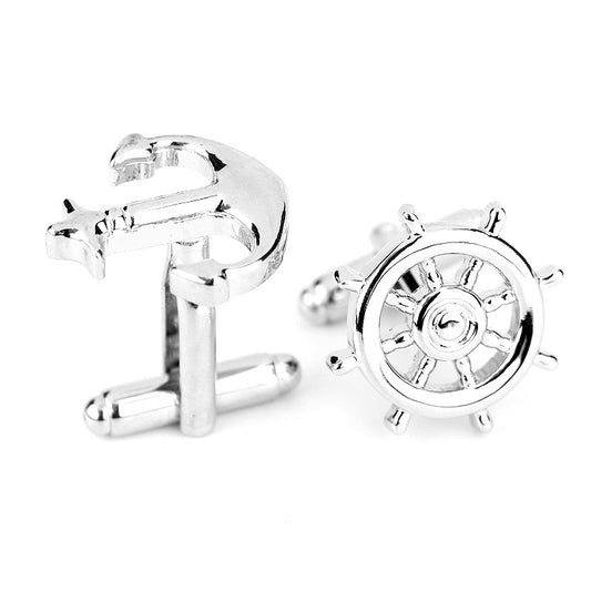 Wheel Anchor Silver Metal Cuffinks for Men - SHOPWITHSTYLE