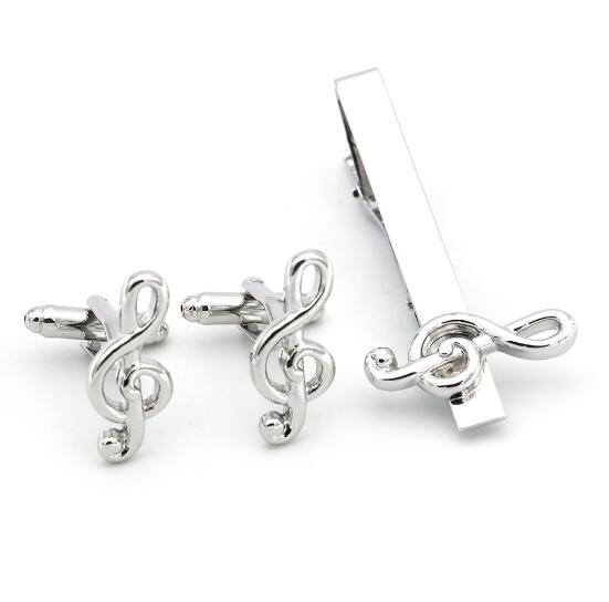Silver Music Note Cuff Links and Tie Clip Set… - SHOPWITHSTYLE