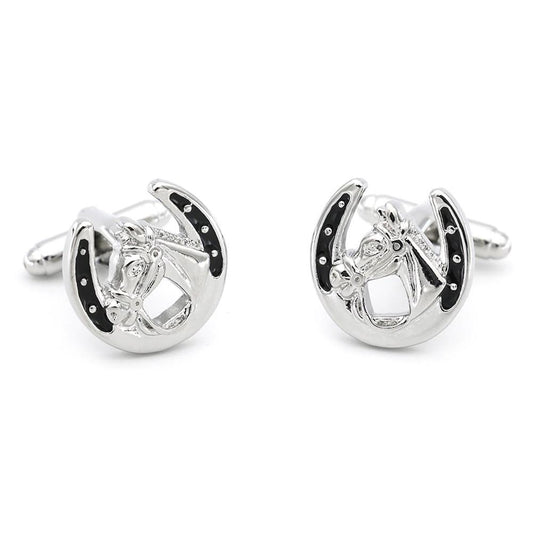 Black and Silver Lucky Horseshoe Cufflinks - SHOPWITHSTYLE