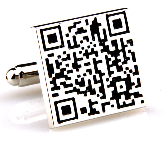 QR Code Silver & Balck Copper Cufflinks For Men - SHOPWITHSTYLE